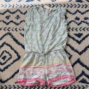 H&M Floral Tie-Front Girls' One-Piece Romper in Mint Green and Pink